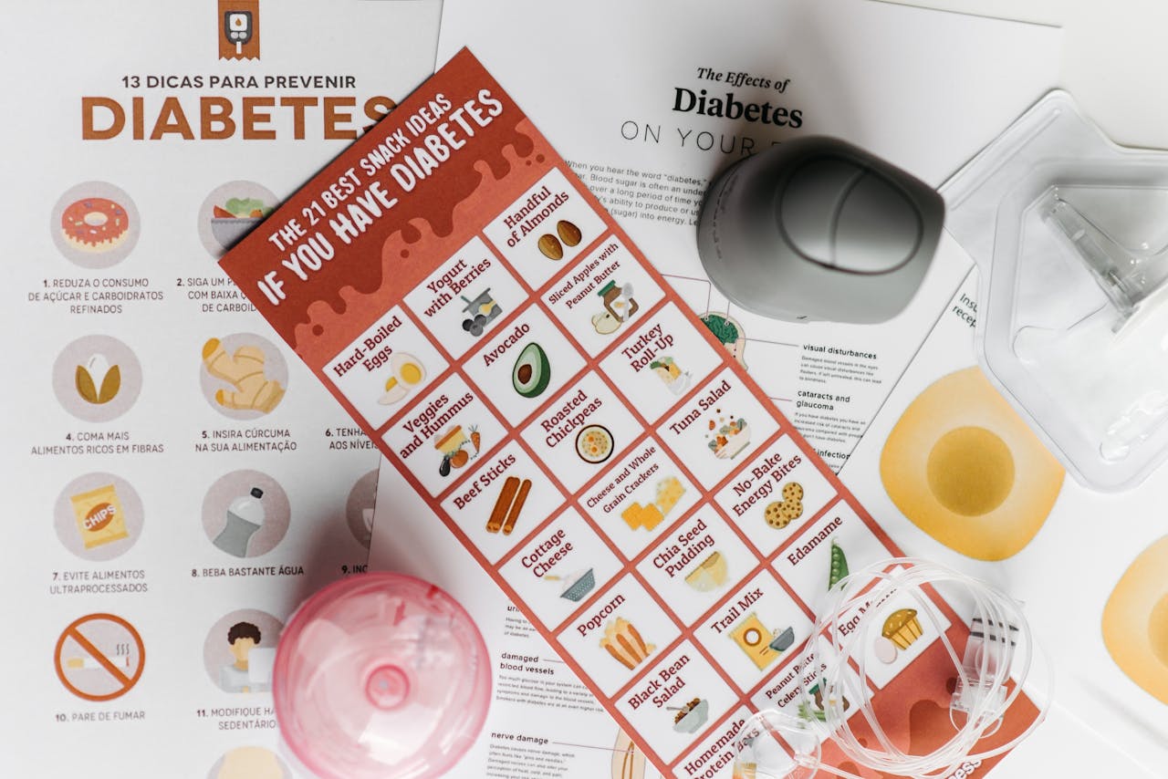 Pamphlets featuring healthy snack choices and diabetes prevention tips.